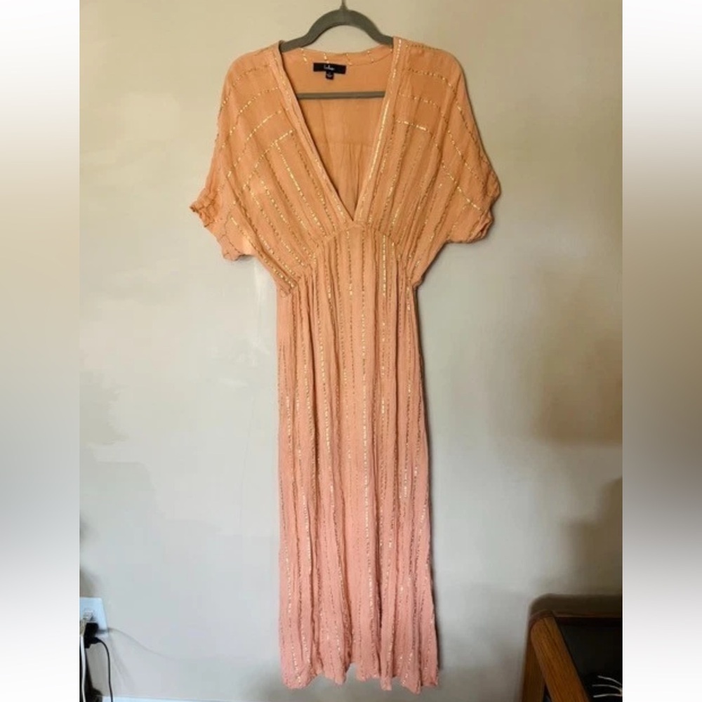 Women's Peach V-Neck Maxi Dress - Picture 3 of 10